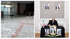 حضور علی‌اف در سفارت ایران در باکو در چهارم مارس (راست) و حملات پهپادی به فرودگاه نخجوان در تاریخ پنجم مارس