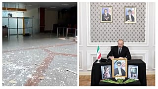 حضور علی‌اف در سفارت ایران در باکو در چهارم مارس (راست) و حملات پهپادی به فرودگاه نخجوان در تاریخ پنجم مارس