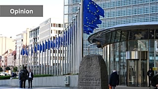 European Union flags flap in the wind outside EU headquarters in Brussels, Thursday, March 5, 2026. (AP Photo/Virginia Mayo)