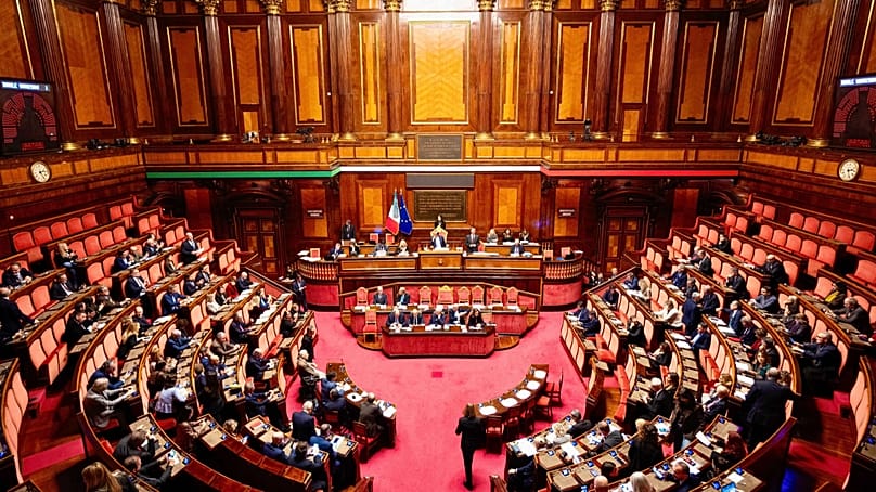 Сенат Италии во дворце Мадама в Риме 27 декабря 2025 года. (Filippo Attili/Palazzo Chigi/LaPresse via AP)