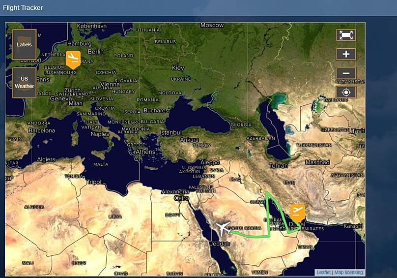  Live-Tracker zeigt die Route des EK47 Emirates.