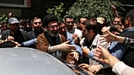 Mojtaba, son of Iranian Ayatollah Ali Khamenei greets his well wishers while attending a rally in Tehran, 8 June 2026