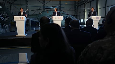 Emmanuel Macron, Nikos Christodoulides and Kyriakos Mitsotakis