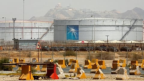 FILE: Storage tanks are seen at the North Jiddah bulk plant, an Aramco oil facility, in Jiddah, Saudi Arabia, 21 March 2021, illustration