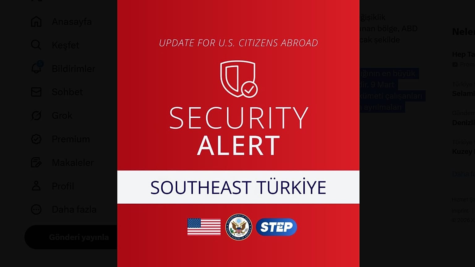 ABD Büyükelçiliği'nin yayınladığı seyahat uyarısı bildirisi