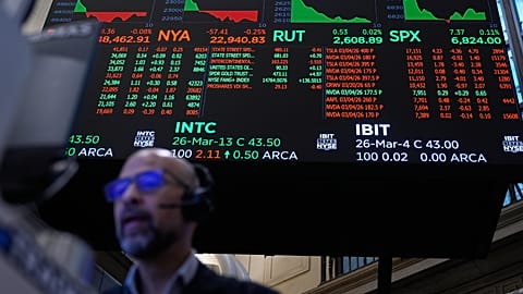 Equity prices displayed on the floor at the NYSE, New York, 4 March 2026