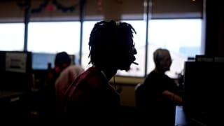 AI Job Market  Customer Experience Representative Rico Thomas takes calls at an Alorica center, Monday, Aug. 19, 2024, in San Antonio.
