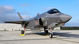 FILE: An F-35A Lightning II sits on the runway at the Florennes Airbase in Florennes, 13 October 2025