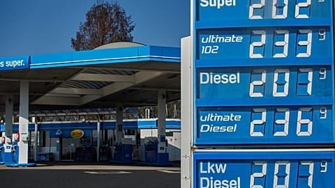 Gas prices are displayed at a gas station in Frankfurt, Germany, Thursday, March 5, 2026
