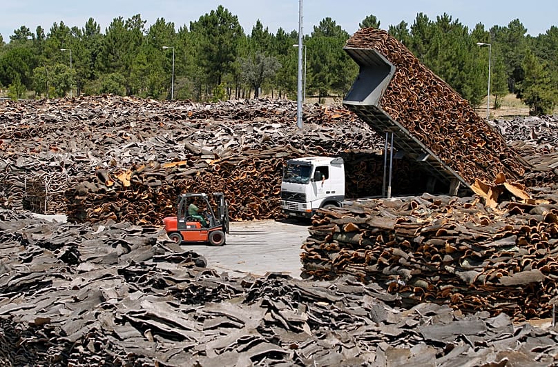 FILE. A truck drops its load of cork oak bark at a factory in Coruche, Portugal, Jul. 2011