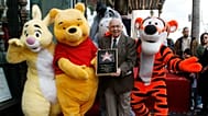 FILE: Johnny Grant, the honorary Mayor of Hollywood, poses with from left, Rabbit, Winnie the Pooh, Eeyore and Tigger during an LA ceremony 11 April 2006,