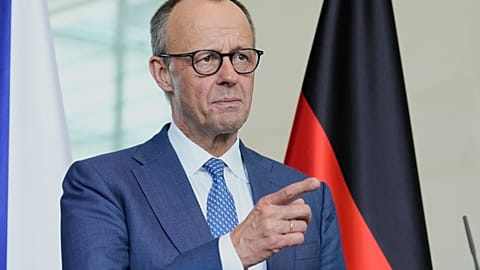 German Chancellor Friedrich Merz attends a press conference in Berlin, Germany, Tuesday, March 10, 2026.