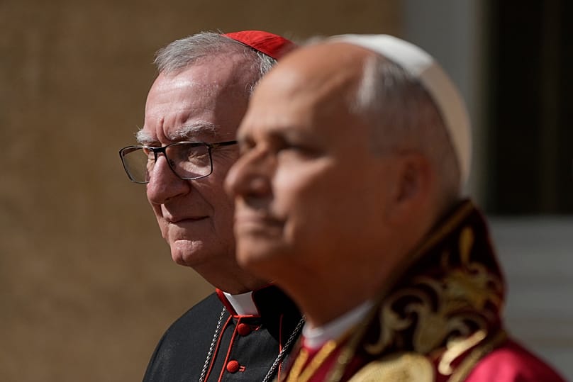 Le pape Léon XIV et le secrétaire d'État du Vatican Pietro Parolin en octobre 2025