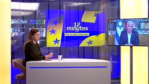 Israeli Opposition Leader Yair Lapid during an interview with Euronews.