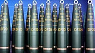 FILE - Artillery shells of German arms manufacturer Rheinmetall are displayed in Unterluess, Germany. 27 August 2025