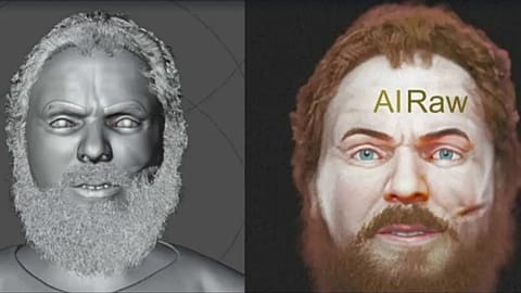 Confronto: Usando inteligência artificial, ferramentas de design gráfico e licença artística, cientistas reconstruíram o rosto do “vampiro” de Racesa.