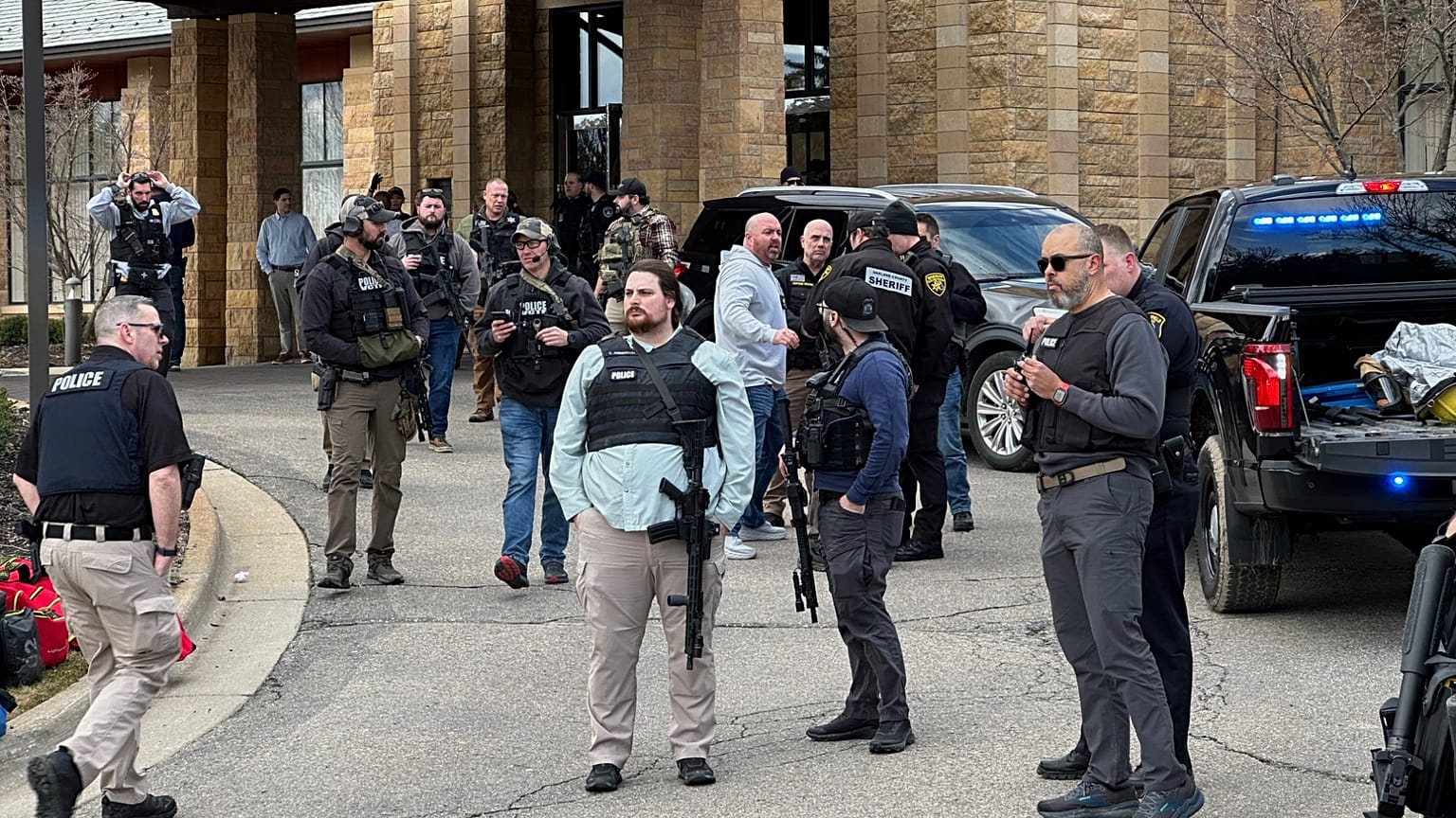 Law enforcement respond to a call at Temple Israel synagogue, Thursday, 12 March, 2026 in West Bloomfield Township, Michigan, USA