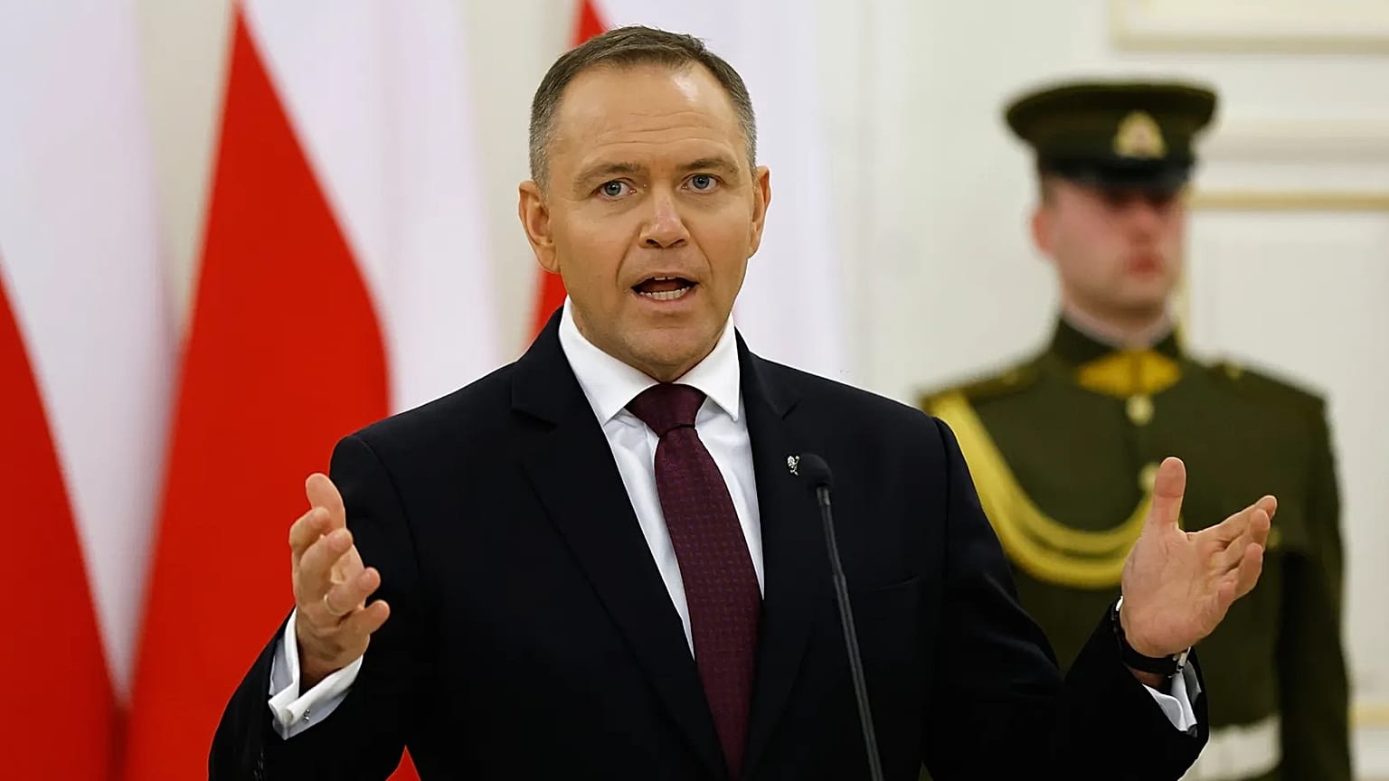 El presidente polaco Karol Nawrocki en una rueda de prensa en Vilnius, Lituania, el 25 de enero de 2026.