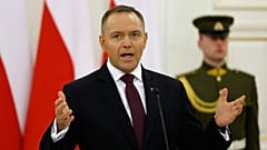 El presidente polaco Karol Nawrocki en una rueda de prensa en Vilnius, Lituania, el 25 de enero de 2026.