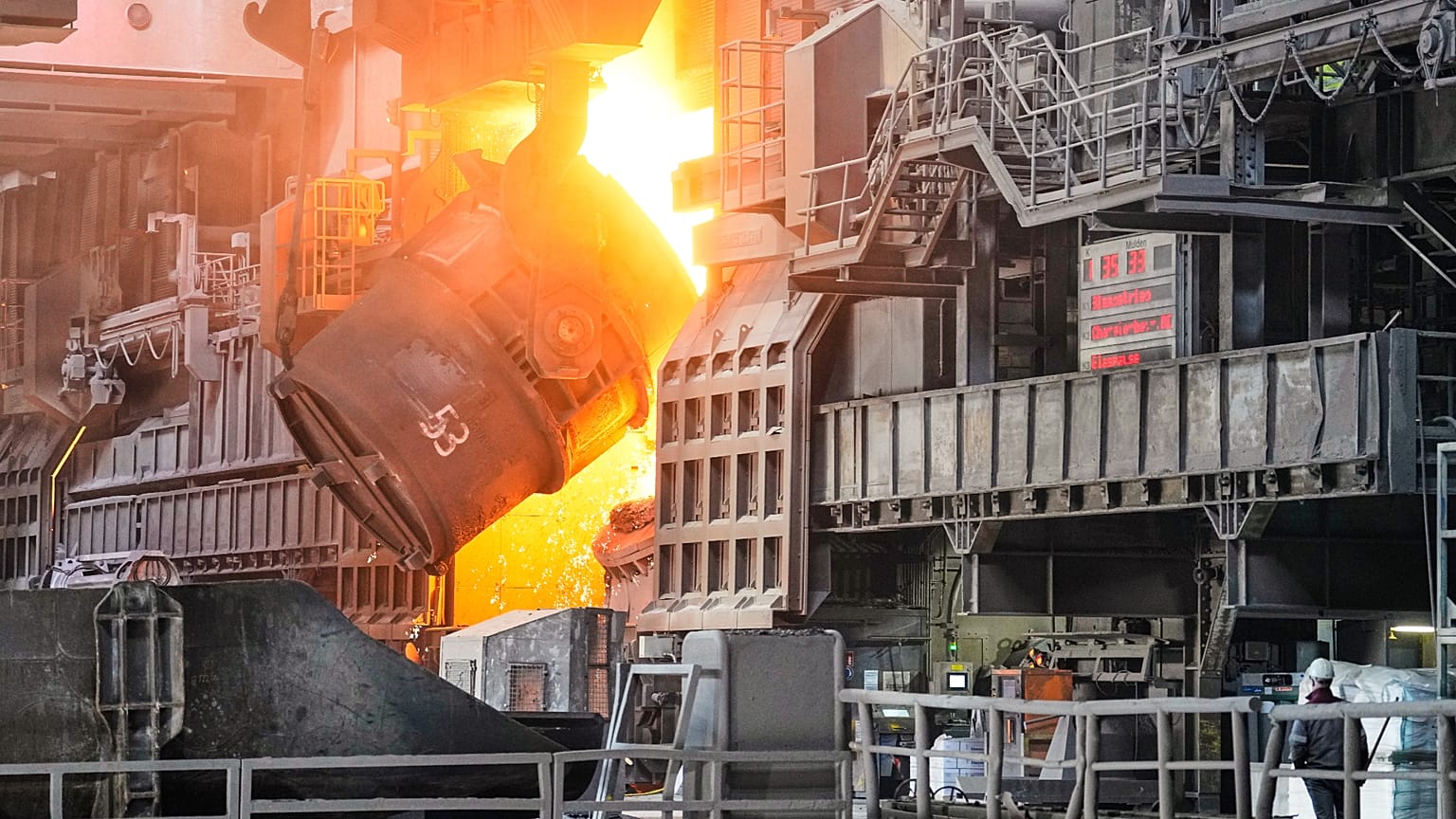 Steel is produced at the thyssenkrupp steel mill in Duisburg, Germany, Wednesday, Nov. 5, 2025