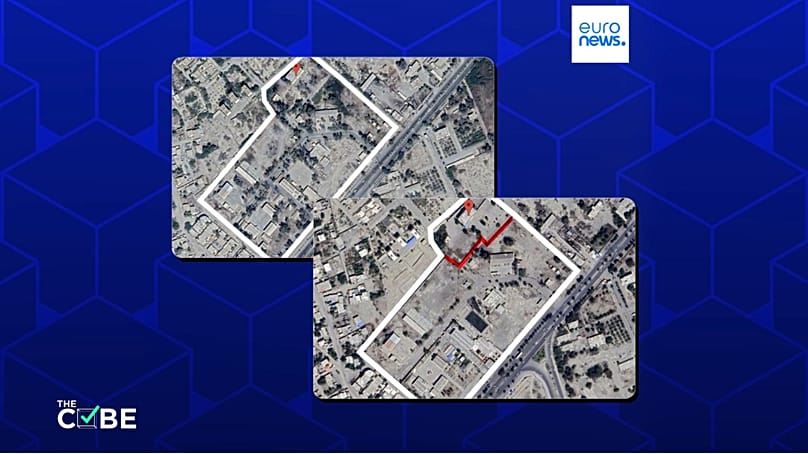 Left: image of the base in 2013, Right: image of the base in 2025 (new wall highlighted)