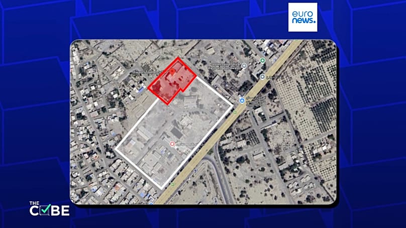 Satellite imagery shows Shajarah Tayyebeh primary school (in red) next to the base