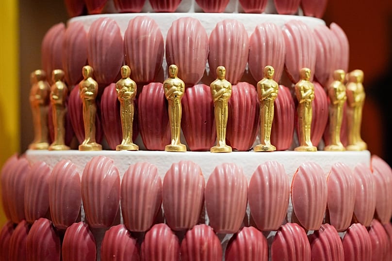 Gold-dusted chocolate Oscar statuettes are pictured during the Oscars Governors Ball press preview on Tuesday, March 10, 2026, in Los Angeles.
