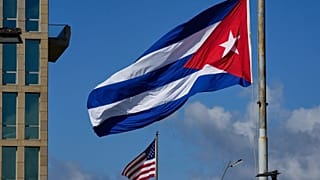 FILE: The Cuban flag flies at the Anti-Imperialist Tribune near the US embassy in Havana, 5 January 2026
