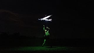 A Ukrainian serviceman with the Safari Unit of the Liut Brigade launches a reconnaissance drone at the frontline in the Donetsk region, 6 September, 2025