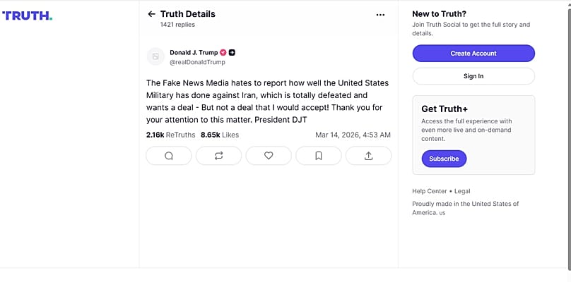 منشور ترامب على تروث سوشال