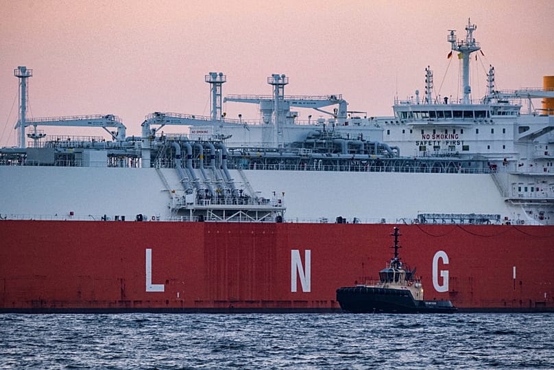 Accompanied by tugs, the LNG tanker "Hellas Diana" transports a cargo of LNG to the "Deutsche Ostsee" energy terminal, in Mukran, Germany, Wednesday Aug. 28, 2024.