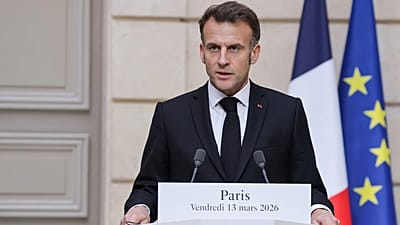 Emmanuel Macron lors d'une conférence de presse à l'Élysée, le 13 mars 2026.