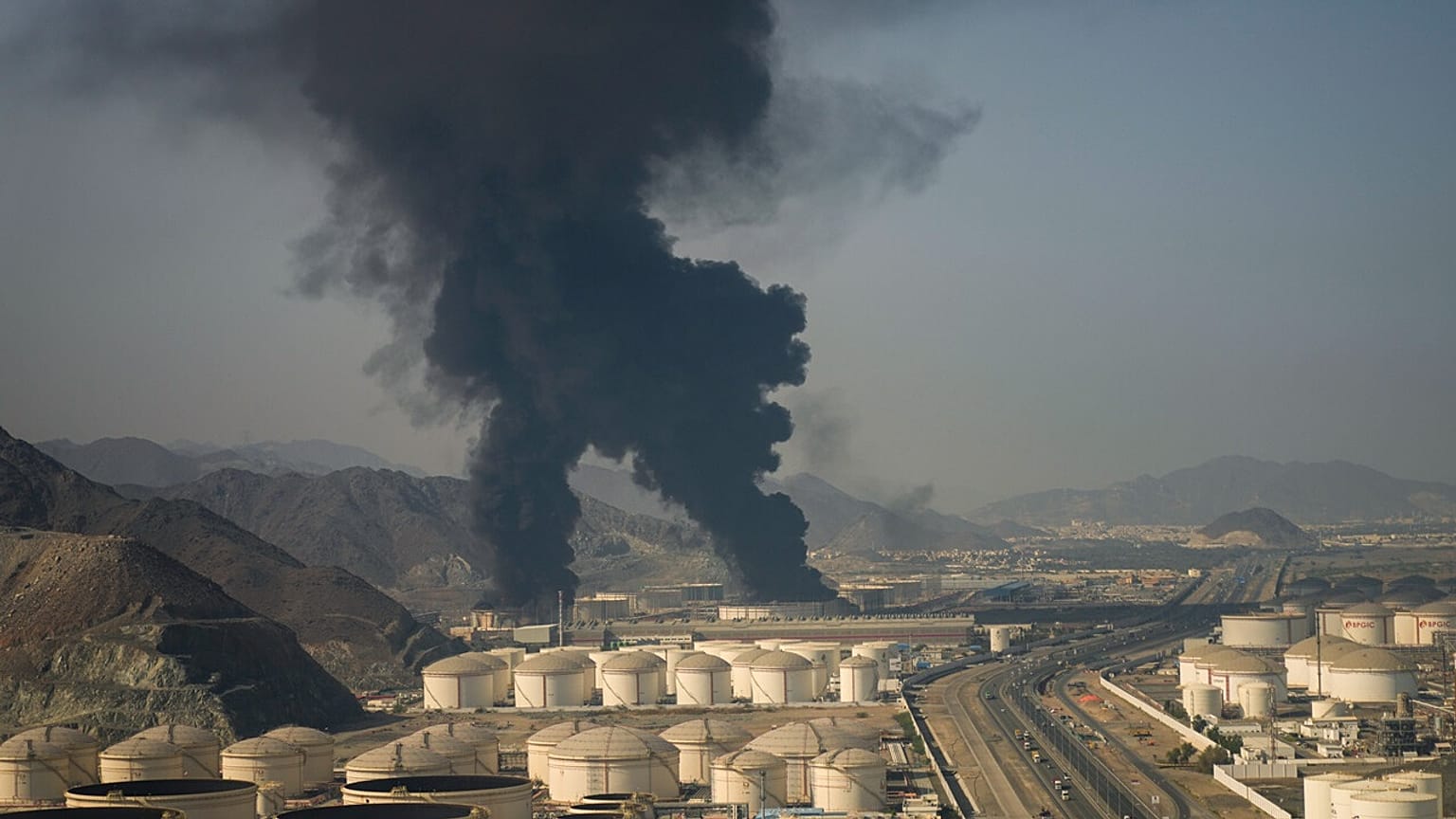 Fire and plumes of smoke rise from an oil facility in Fujairah, United Arab Emirates, Saturday, March 14, 2026. 