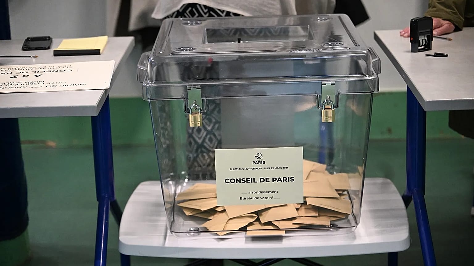 Ballots inside a box at a polling station during the first round of the municipal elections in Paris, 15 March, 2026