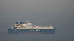 Ein Frachtschiff fährt im Arabischen Golf in Richtung Straße von Hormuz in den Vereinigten Arabischen Emiraten, Sonntag, 15. März 2026. (AP Photo/Altaf Qadri)