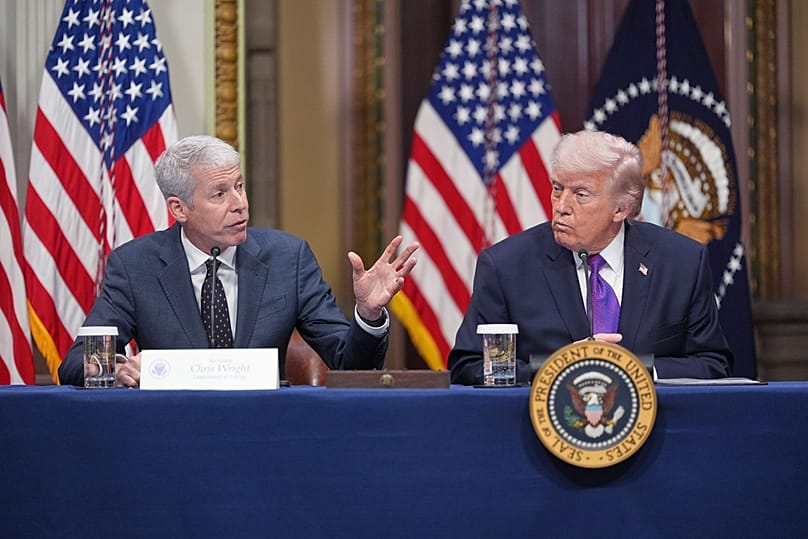 US Energy Secretary Chris Wright speaks as President Trump listens in the Indian Treaty Room of the Eisenhower Executive Office Building in Washington, March 4, 2026