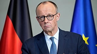 Il cancelliere Merz a Berlino durante la conferenza stampa di oggi con il premier dei Paesi Bassi, Rob Jetten