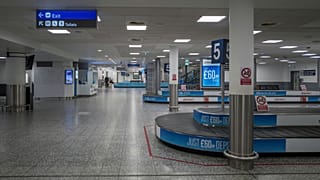 An empty baggage claim area at Bristol Airport
