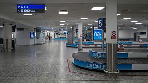 An empty baggage claim area at Bristol Airport