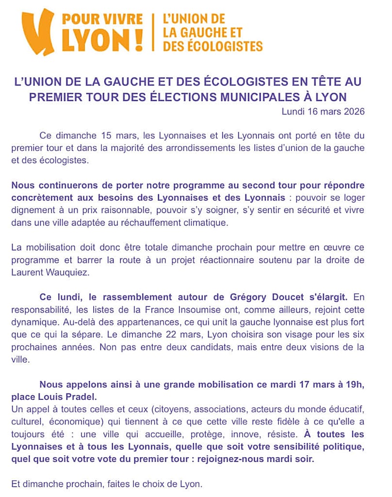 Le front Verts-LFI se précise à Lyon