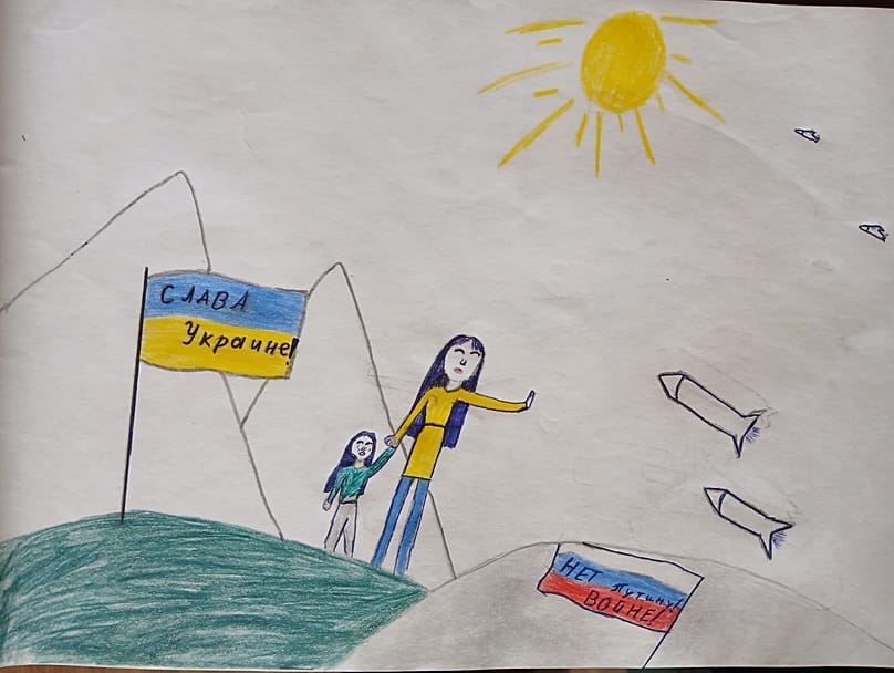 Рисунок Маши Москалёвой на уроке ИЗО в школе Ефремова Тульской области, апрель 2022 г.