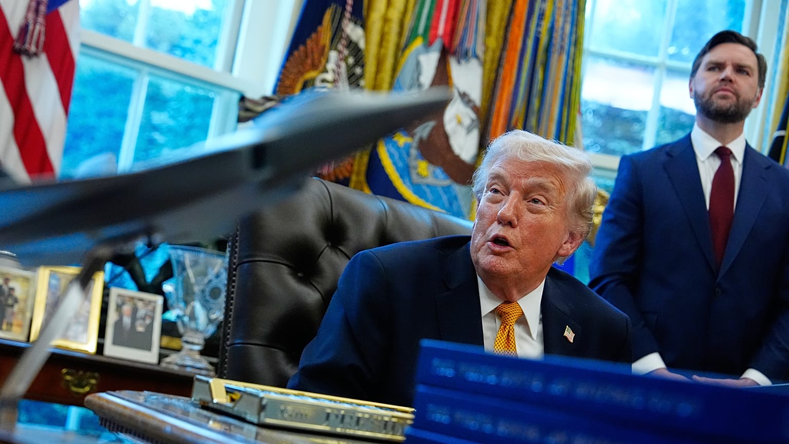 US President Donald Trump speaks after signing an executive order in the Oval Office of the White House, 16 March 2026
