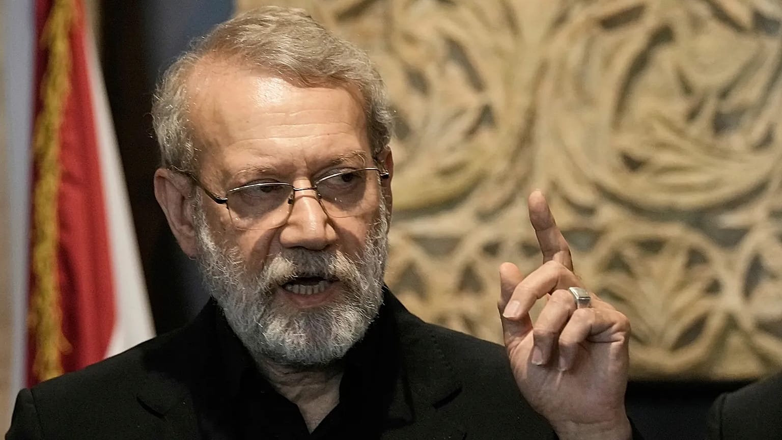 FILE: Iranian Secretary of Supreme National Security Council Ali Larijani, speaks during a press conference in Beirut, 13 August 2025