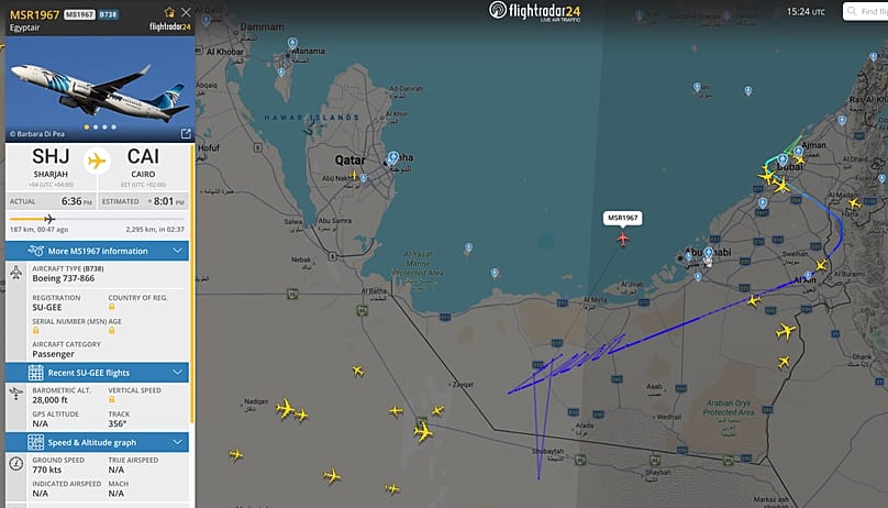 La trajectoire d'un vol perturbé par le brouillage militaire dans la zone, le 17 mars 2026