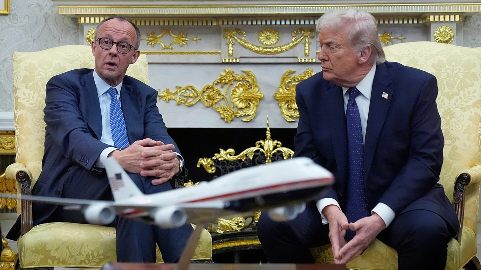 President Donald Trump meets with German Chancellor Friedrich Merz in the Oval Office at the White House, Tuesday, March 3, 2026, in Washington