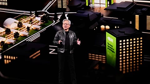 FILE - Nvidia CEO Jensen Huang speaks during a Nvidia conference focusing on artificial intelligence in San Jose, Calif., Monday, March 16, 2026