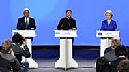 Antonio Costa, Volodymyr Zelenskyy and Ursula von der Leyen.