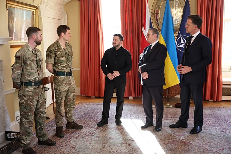 British Prime Minister Keir Starmer, Ukrainian President Volodymyr Zelenskyy and NATO Secretary General Mark Rutte meet at 10 Downing Street in London, March 17, 2026.