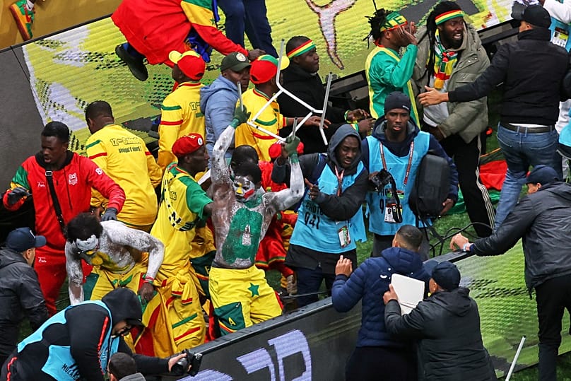Senegal supporters protest after a controversial penalty was awarded to Morocco during the Africa Cup of Nations final soccer match between Senegal and Morocco on 18 Jan, 2026