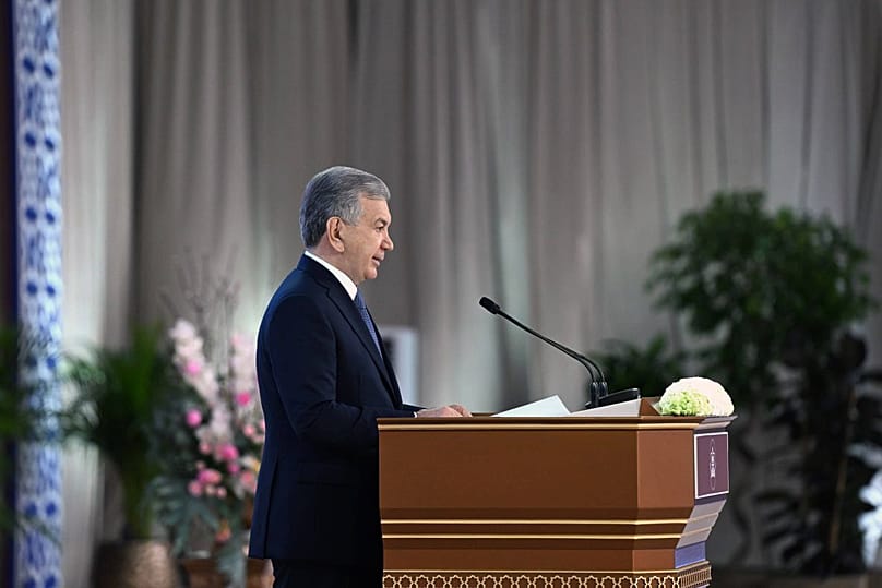 Uzbekistan President Shavkat Mirziyoyev at the opening ceremony of the centre